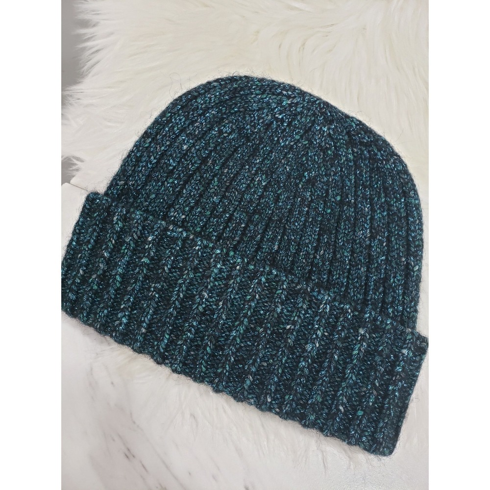 NEW Club Monaco Teal Beanie Torrie Hat Metallic Alpaca Wool Italian Yarn Sparkle